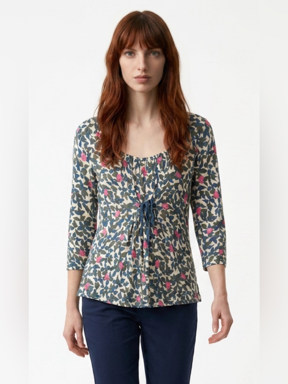 Boden Floral Tie-Front Peasant Scoop Lined Top